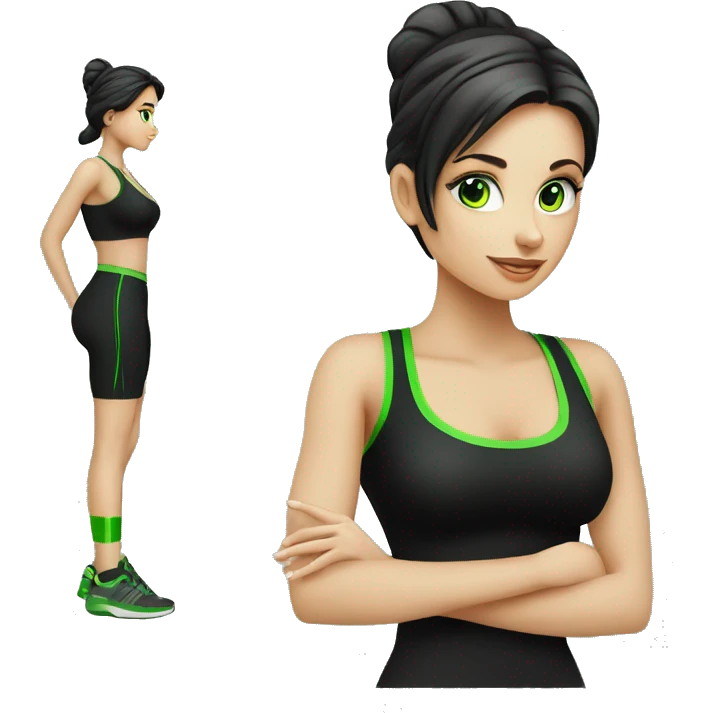 luxury elegant european woman fitness. black attire with green line emoji