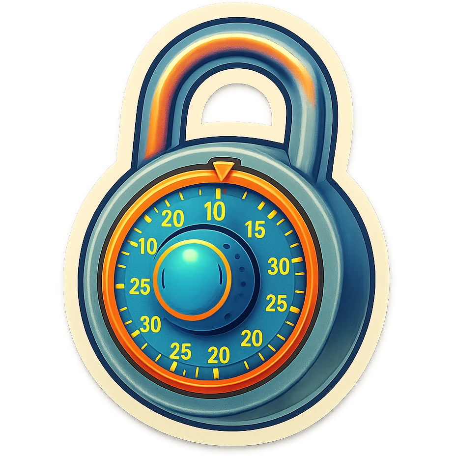 A gray combination lock sticker in retro stickers style, with a vintage design and colorful details emoji