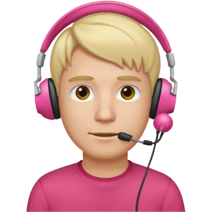guy with blonde hair, red shirt and pink headset emoji