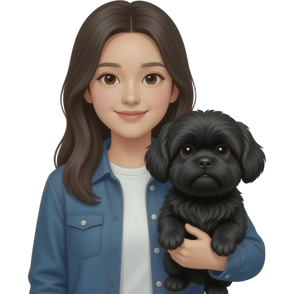 long black hair korean teenage holding black shih tzu emoji