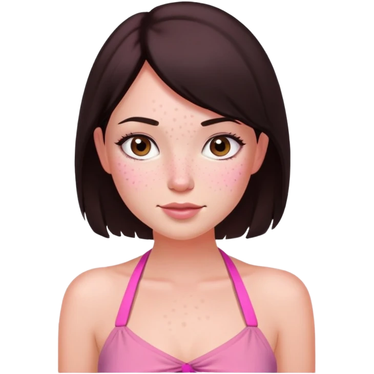 fairy woman, dark brown bob, freckles, pink halter top emoji