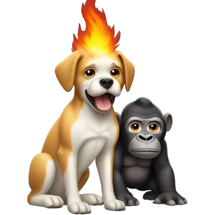 Dog breathing fire fighting a tiny gorilla with a mustache  emoji
