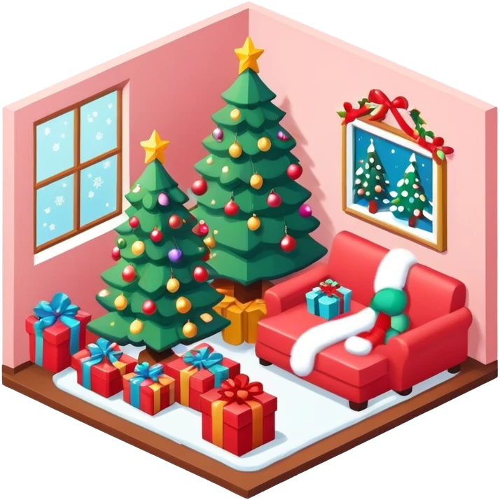isometric room, christmas, flat design, kawaii emoji