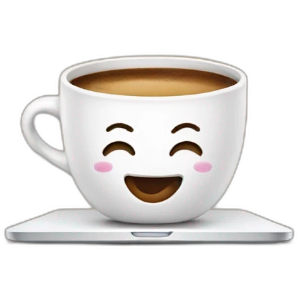 smiling coffee cup behind a laptop emoji