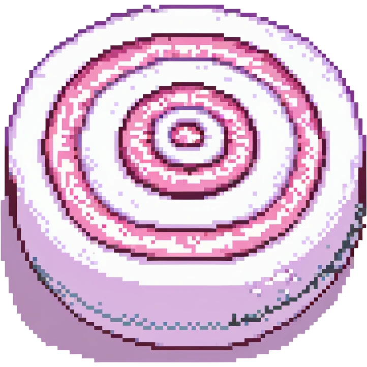 close-up of narutomaki with detailed pink swirl, pixel art style emoji