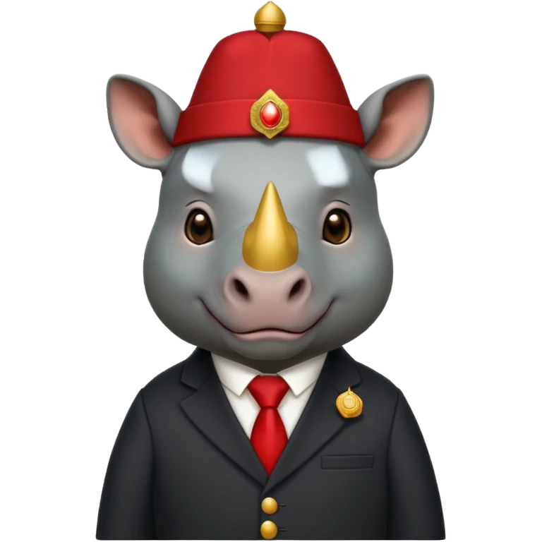 black suited rhino with fes hat emoji