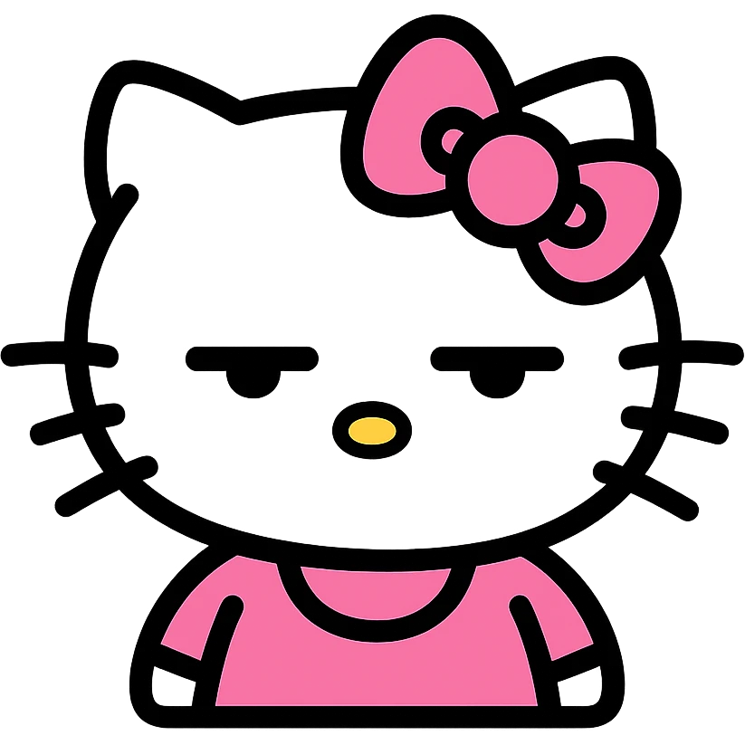 Bored Hello Kitty emoticon, pink and white girly aesthetic, icon style emoji