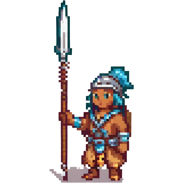 tribal colonist from RimWorld, pixel art style, holding a spear emoji