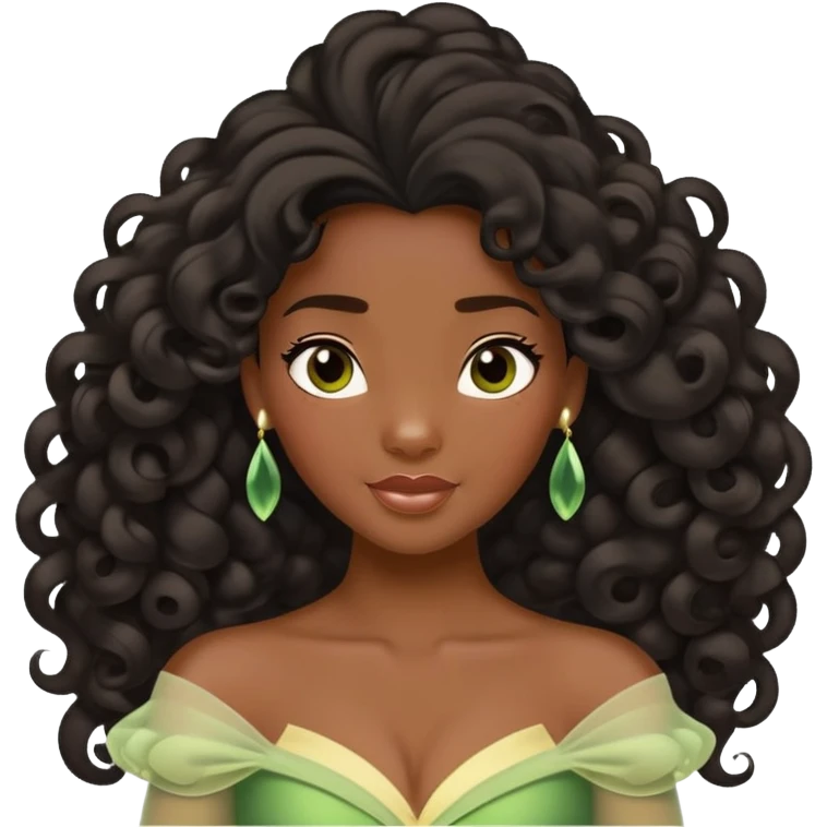 Disney Princess Tiana with extremely long black 2c-3b curly hair flowing down emoji