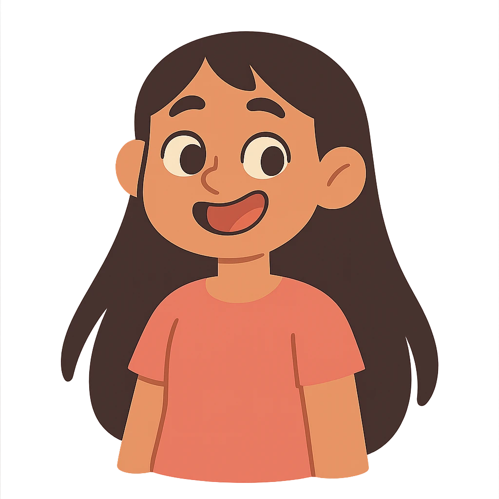 pastel toon style light skin brown girl with long dark brown hair and dark brown eyes emoji