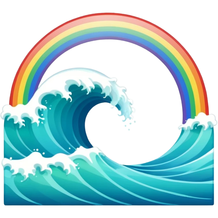 An ocean wave emoji with a rainbow emerging above it, representing peace and positivity after a storm. Minimal, glossy emoji design, vibrant yet calm color scheme. emoji