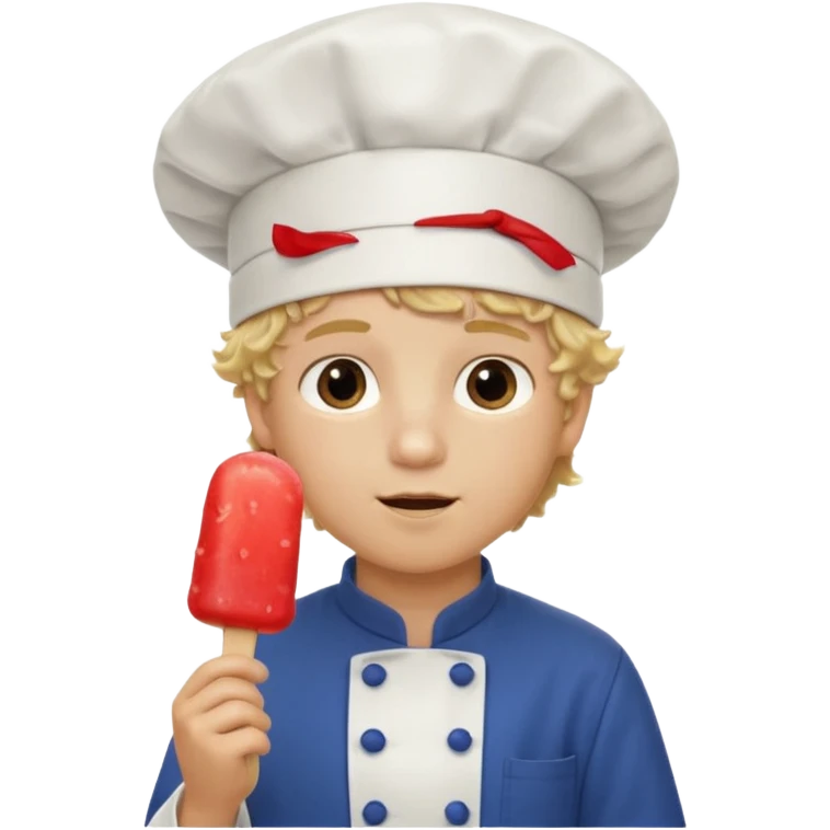 boy blonde curly hair, chef, eating ice pop emoji
