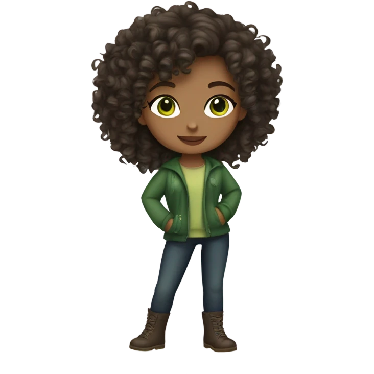 curly light-skinned girl with green eyes and dark brown curly long hair designer emoji