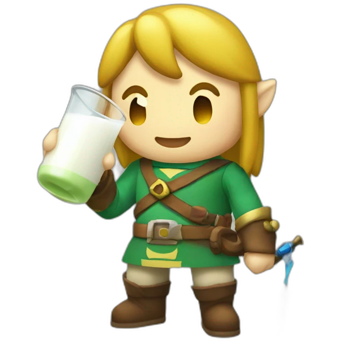 Zelda swordsman drinking a milk bottle emoji