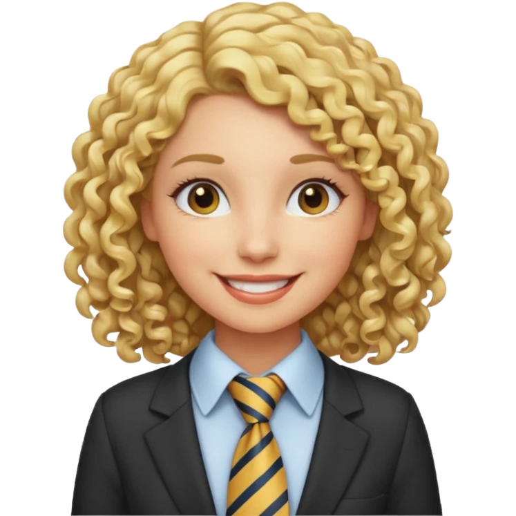 curly woman blonde with tie emoji