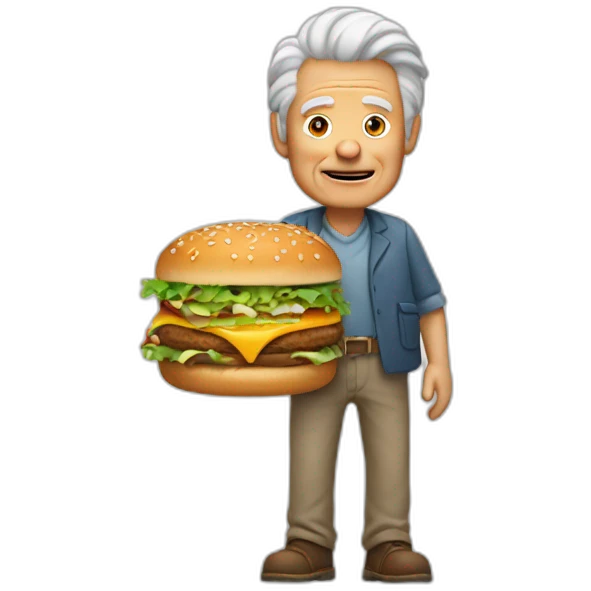 old man with red hairs and with a big mac in his left hand emoji