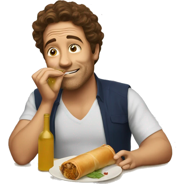 guy brown hair drink wine eating egg roll emoji