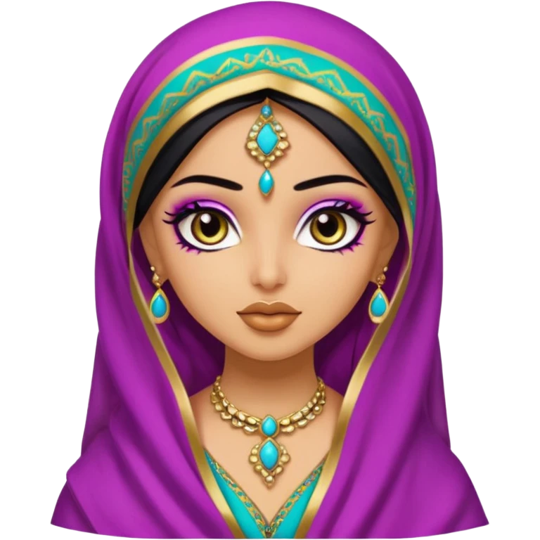arabian, pretty lips, arab clothes, medium skin, pretty bratz baddie, black eyeliner, dupatta, colorful emoji