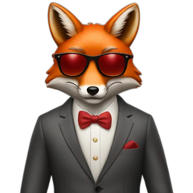 A fox in a red four piece suit in sunglasses emoji
