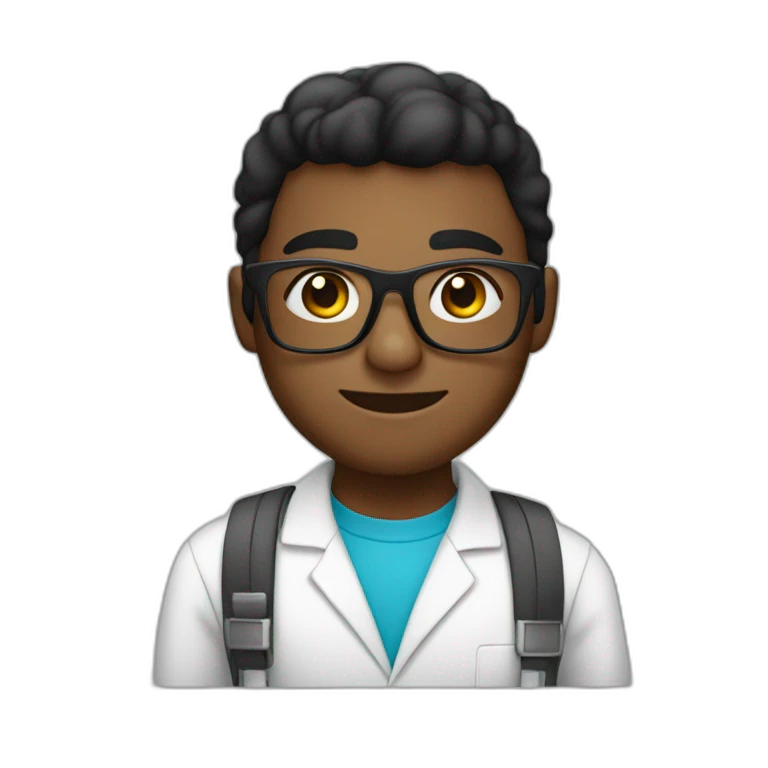 joven de cabello negro con lentes y bata de laboratorio emoji