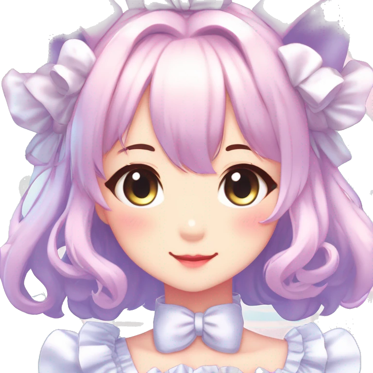 Gorgeous anime style catgirl blushing face maid outfit Lolita idol model colorful shiny sparkle kawaii pastelcore cottagecore pearly petite simplistic aesthetic trending style emoji