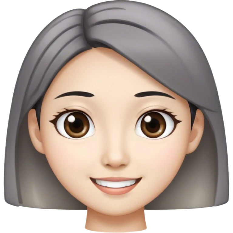 灰色挑染旁分頭髮 亞洲白人 眼睛大  笑起來好看  emoji