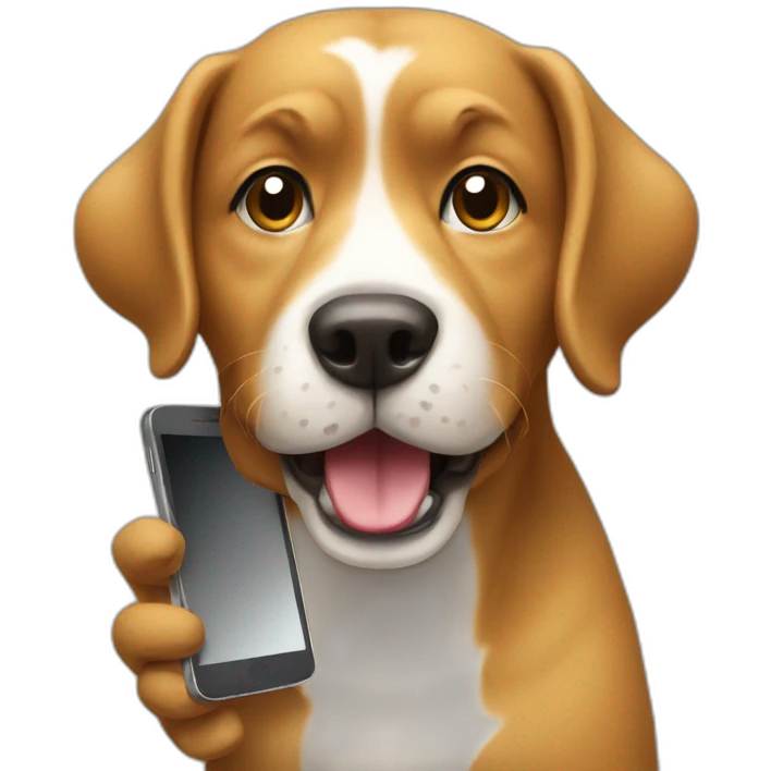 Dog  happy to using his smartphone emoji