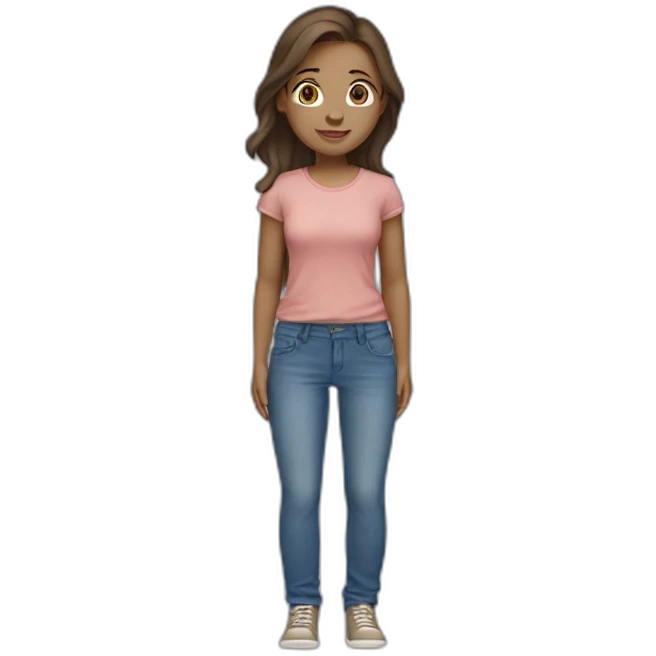 Girl with brown hair, light skin and blue eyes and baggy jeans  emoji