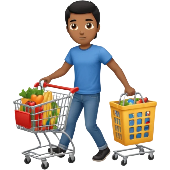 man-with-a-shopping-cart-full-body black hair brown skin emoji