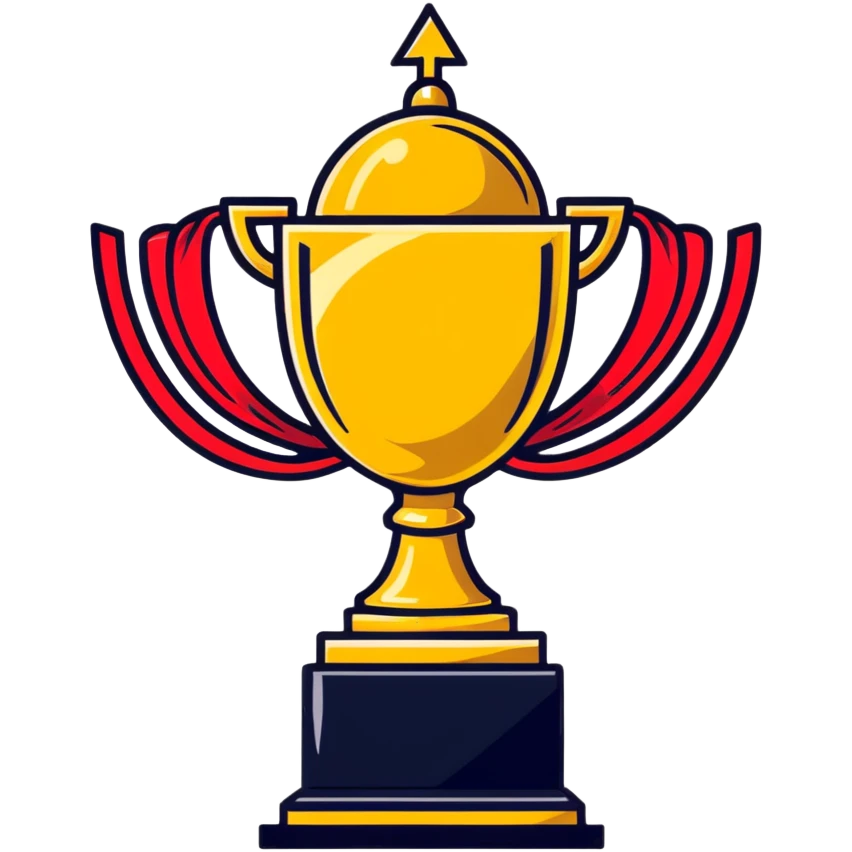 golden championship trophy with red ribbons emoji