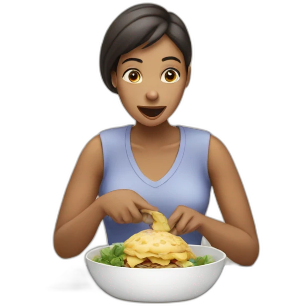Woman eating an eggopant emoji