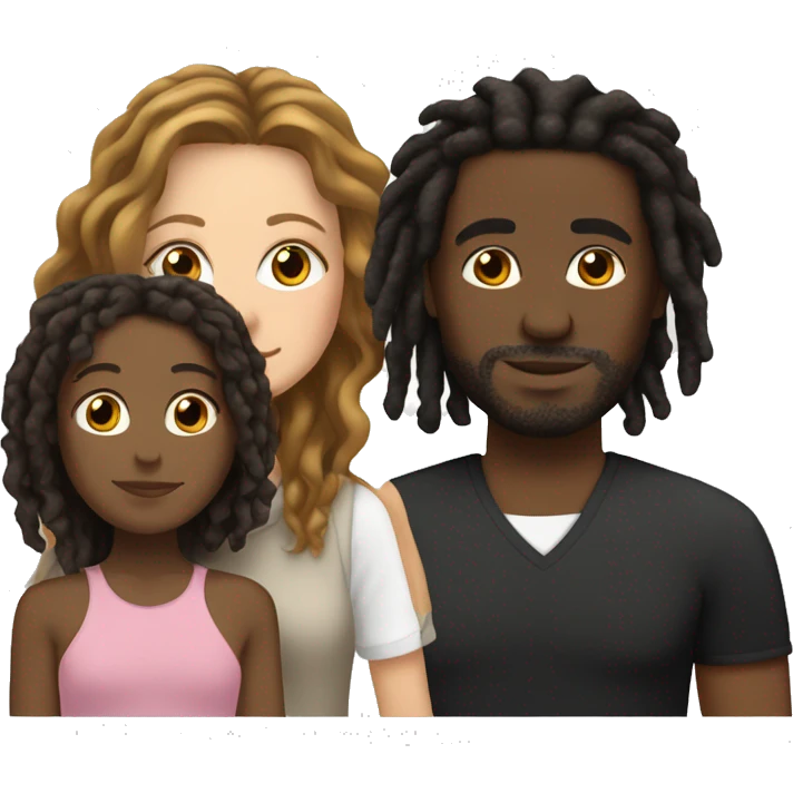 white woman with brown hair and black man with dreads and biracial tan daughters emoji