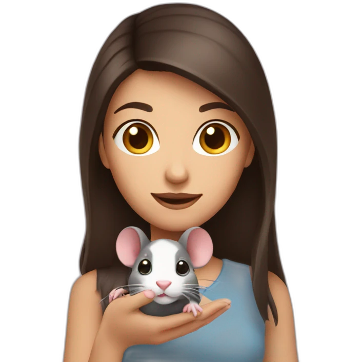 Brunette holding a rat emoji