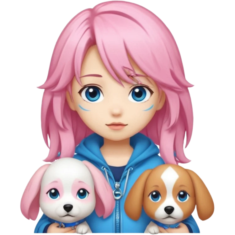 "Chibi-Anime-Girl mit Hundeohren, pinken Haaren, großen blauen Augen und breitem Grinsen." emoji