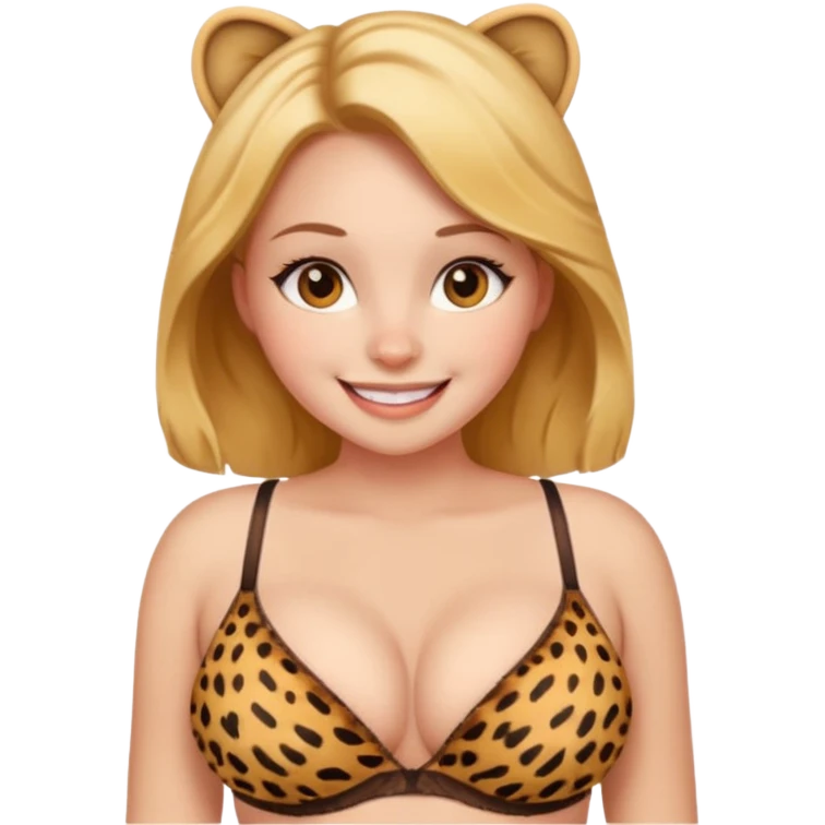 a girl with big boobs wearing a bra cheeta print emoji