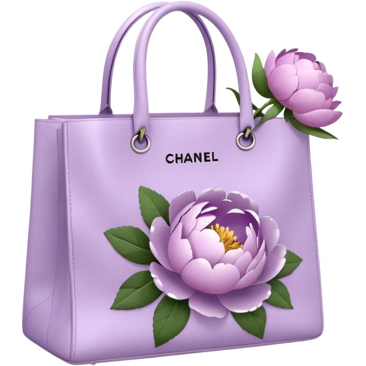 Realistic white chanel shopping bag with lilac peonies in it emoji