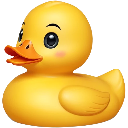 A yellow rubber duck with a cute smiling face and big eyes emoji