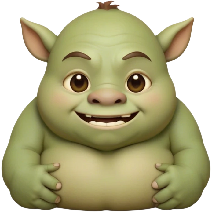 Cinematic Cute Ogre Portrait Emoji, with a surprisingly endearing, plump and huggable figure in soft earthy greens and browns, featuring big, kind eyes and a bashful smile, simplified yet irresistibly adorable, highly detailed with a soft glowing outline that captures the charm of a friendly giant who seems ready for a warm hug! emoji