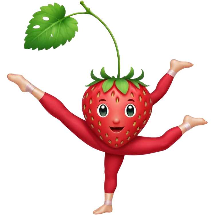 Strawberry fruit stands on one leg when doing gymnastics emoji