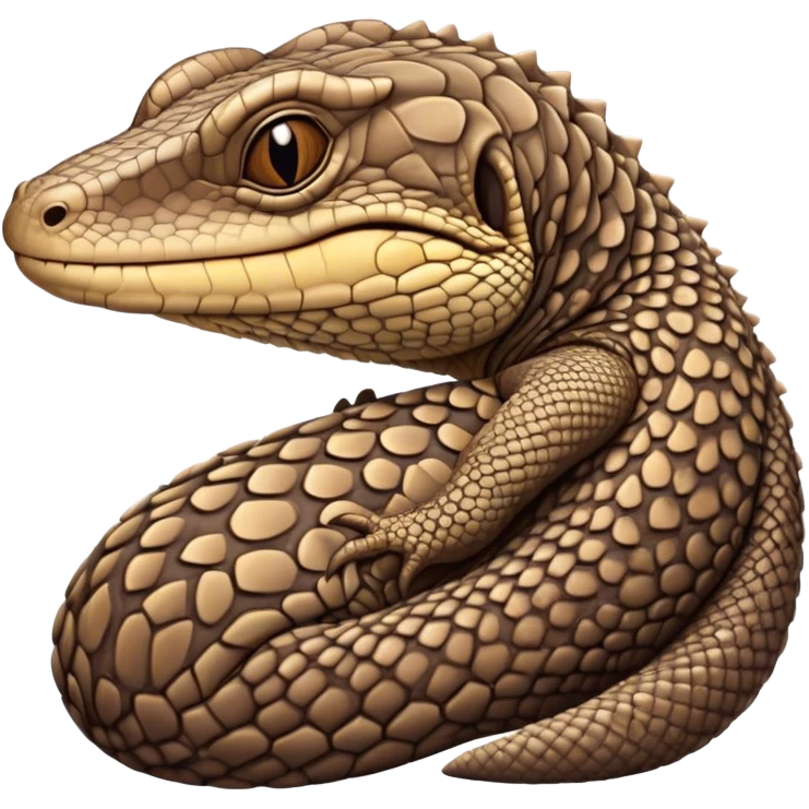 Meme-Worthy cute Sleeping brown camo spotted monitor Lizard Portrait Emoji, Head resting peacefully with a contented smile, showcasing intricately patterned scales and eyes gently closed in serene slumber, Simplified yet comically adorable features, highly detailed, glowing with a soft, drowsy earthy light, high shine, relaxed and utterly lovable, stylized with an air of playful laziness, bright and heartwarming, soft glowing outline, capturing the essence of a sleeping reptilian guardian that feels destined to become the next viral icon of adorable rest! emoji