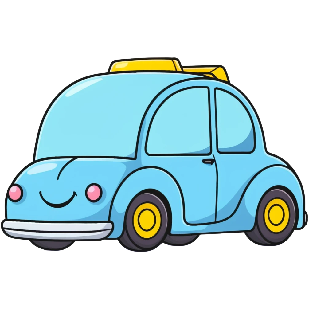 A yellow cartoon toy car with a cute face and rosy cheeks emoji