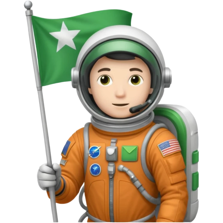 male astronaut holding green flag in hand emoji