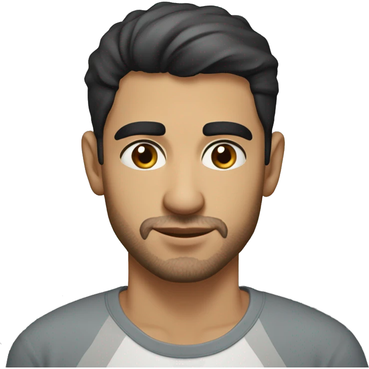 A head and shoulders shot of a 32 year old Middle Eastern man, with short black hair, with none facial hair,   with brown eyes wearing a t-shirt. emoji