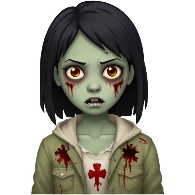 girl, zombie, black hair, long, dark, spooky, creepy expression emoji