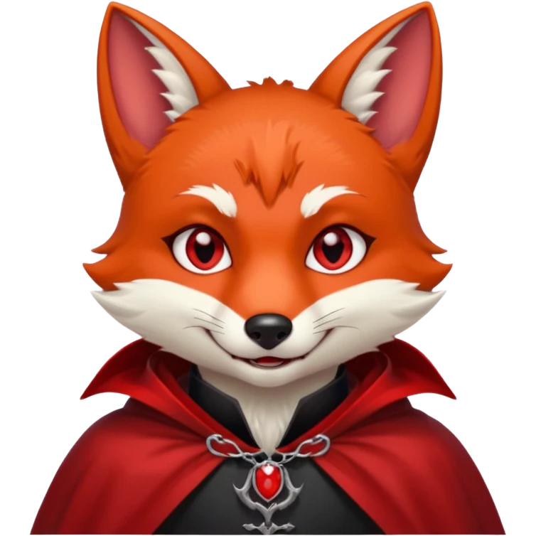 Vampire Pet, fox in red collar cloak, red eye, fang emoji