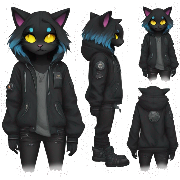 Edgy Shy Anthro cool pretty colorful dark cat-fursona techwear emoji