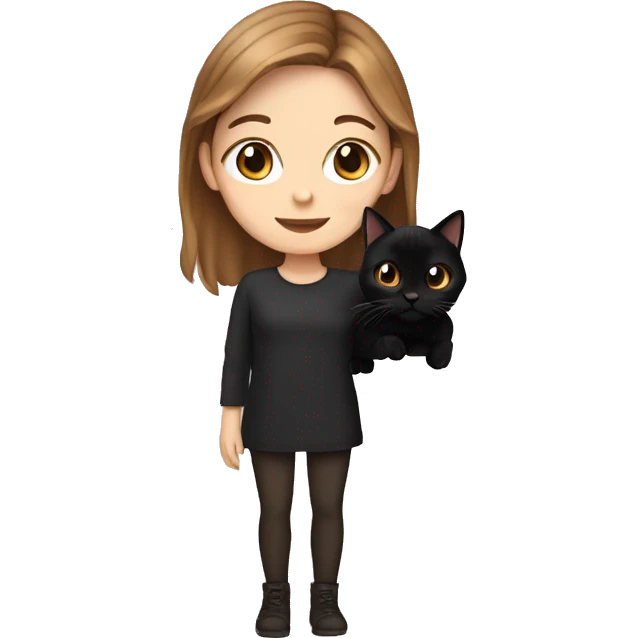 White girl with Brown hair and a black Cat  emoji