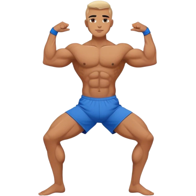 bodybuilder blue short warrior-II yoga pose emoji