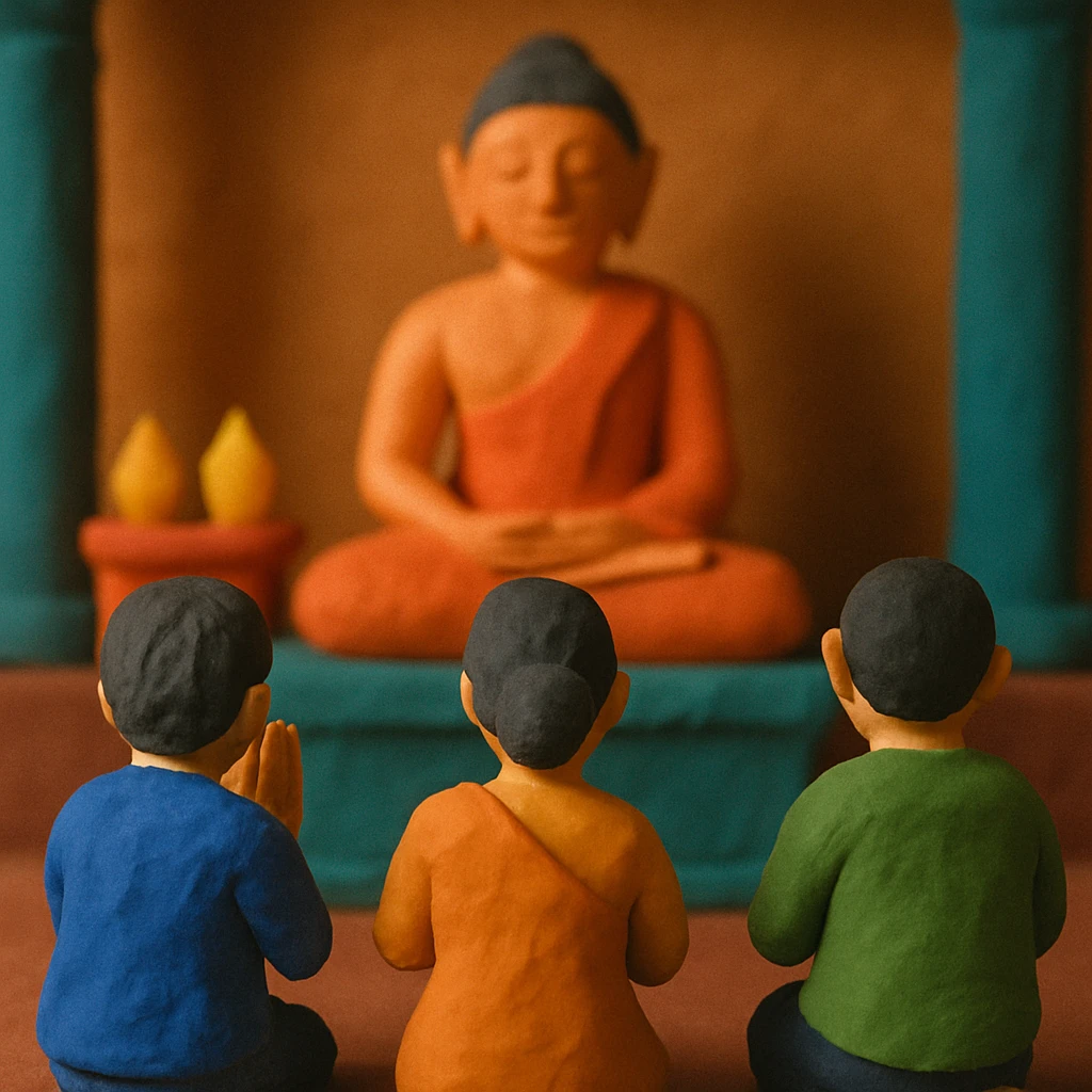 people praying in a Buddhist temple emoji