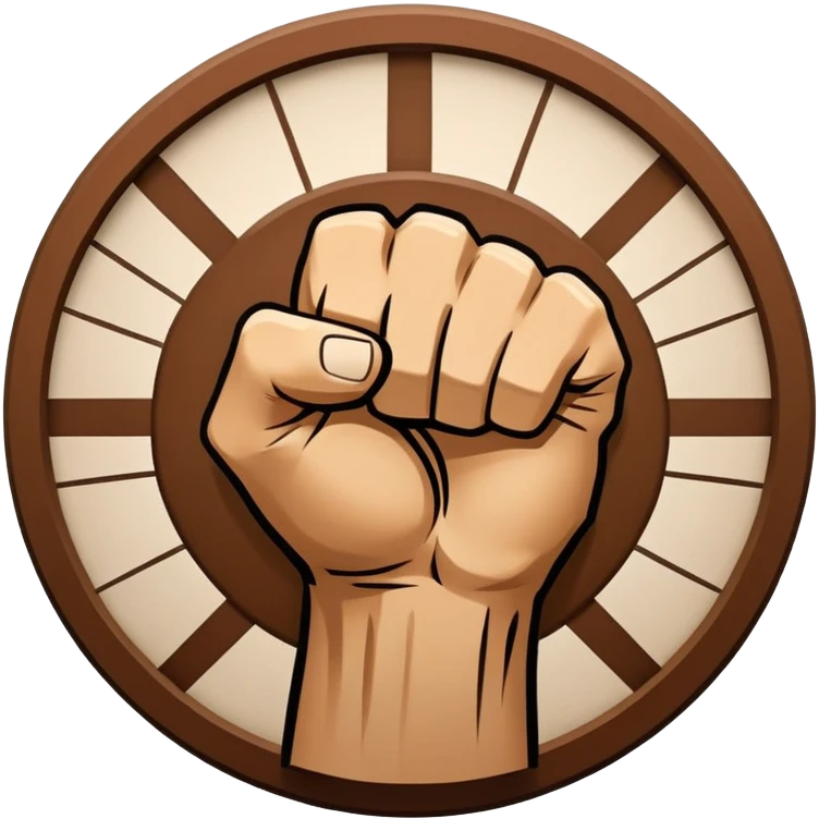 Round emblem symbolizing martial arts with a bold fist facing forward in the center. The fist is surrounded by dynamic lines representing movement and power. The design conveys strength, focus, and precision, with a minimalist background emphasizing the combat spirit. Transparent background. emoji